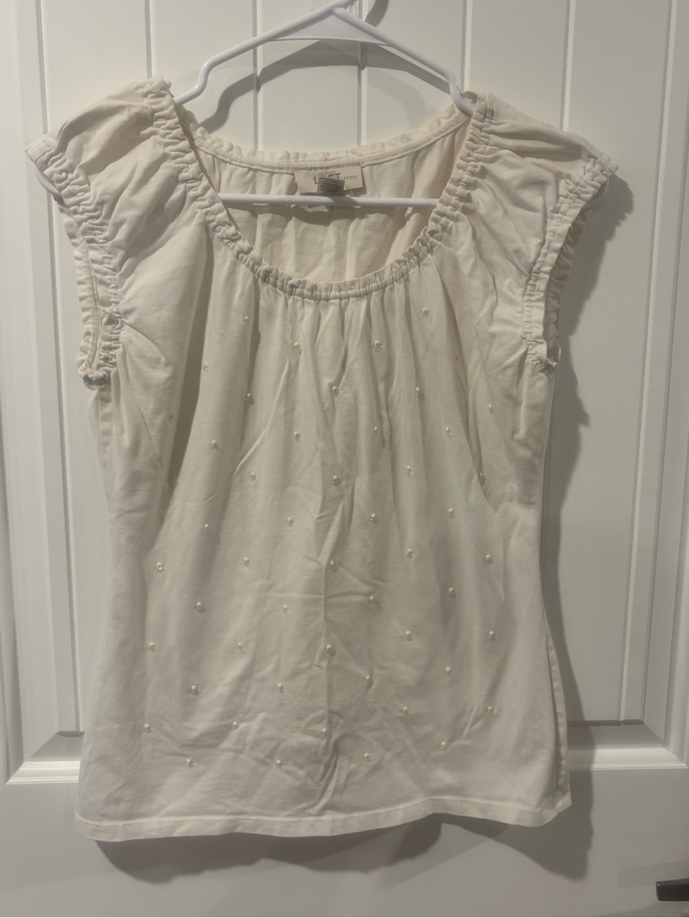 LOFT Petites Cream Embellished Ruched Neck Top Size SP